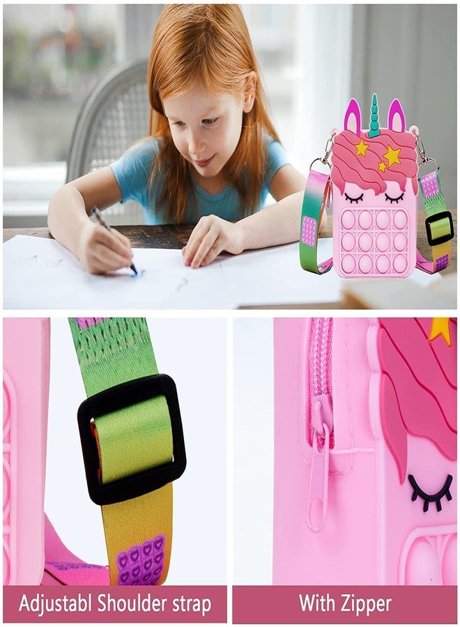 HIRNAYA Pop It Pencil Case Bag | Unicorn Shape Sling Bag Crossbody/Shoulder Bag Zipper Closer for Girls | Pop It Fidget Toy Fidget Purse with Adjustable Strap for Girls Stress Relief Toy (Baby Pink) - Image 4
